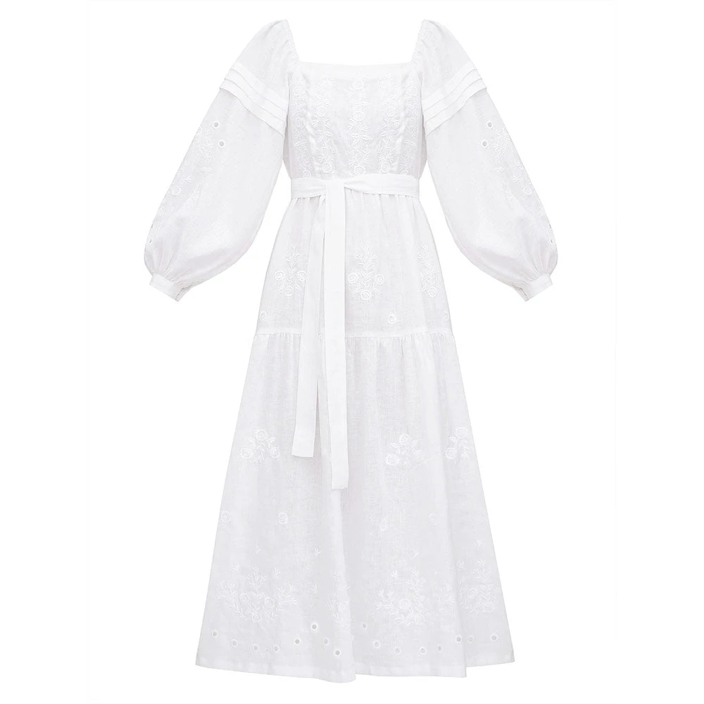 Etnodim - Robe Brodée En Lin - Blanc 11 Etnodim - Robe Brodée En Lin - Blanc – Image 9