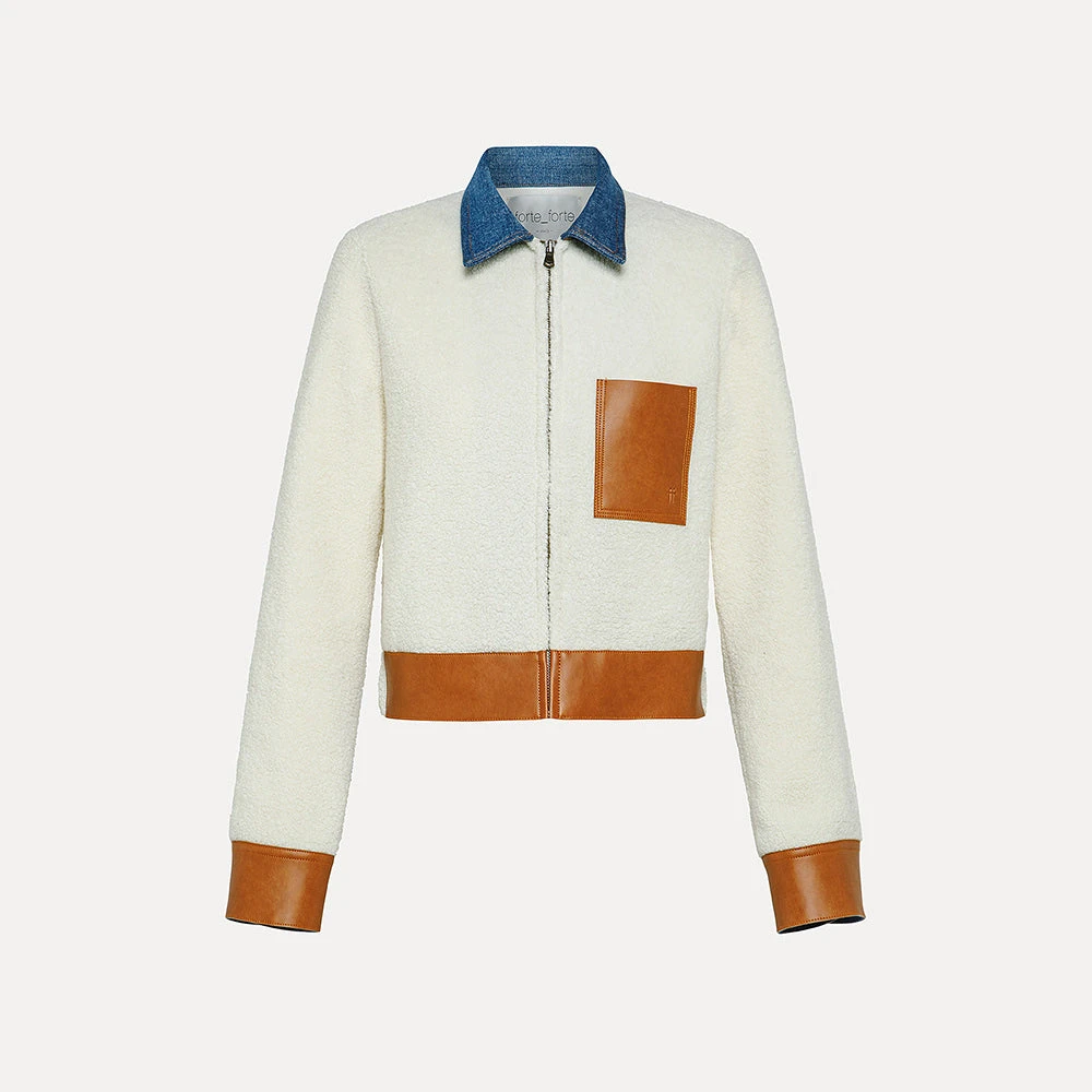 Forte_Forte - Veste Courte En Denim Et Laine - Blanc 3 Forte_Forte - Veste Courte En Denim Et Laine - Blanc