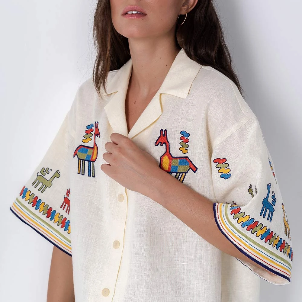 Etnodim - Chemise à Broderies Colorées - Crème 4 Etnodim - Chemise à Broderies Colorées - Crème – Image 2