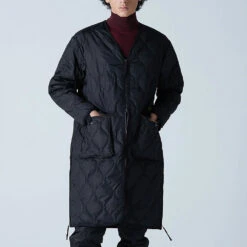 Taion - Manteau Zippée Long Matelassée Military - Noir