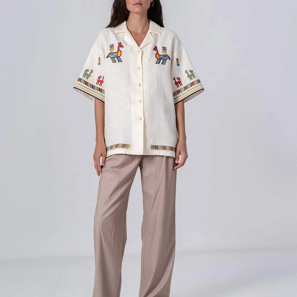 Etnodim - Chemise à Broderies Colorées - Crème 3 Etnodim - Chemise à Broderies Colorées - Crème