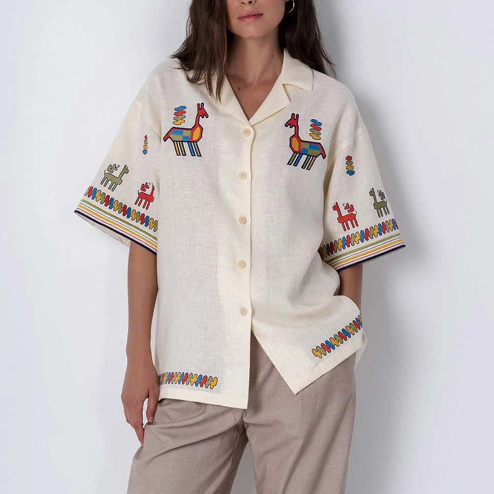 Etnodim - Chemise à Broderies Colorées - Crème 5 Etnodim - Chemise à Broderies Colorées - Crème – Image 3