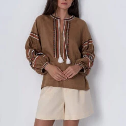 Etnodim - Chemise Brodée - Marron -Mode Vêtements Magasin 8 3b97f7bb 0957 490e 9323 48c3eaba92f0