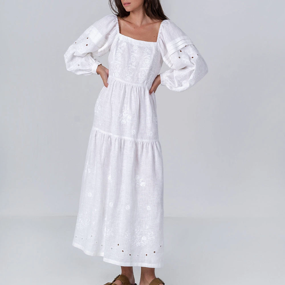 Etnodim - Robe Brodée En Lin - Blanc 3 Etnodim - Robe Brodée En Lin - Blanc
