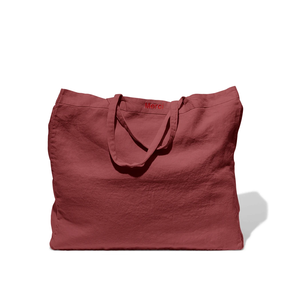 Cabas En Lin Lavé Merci - Rouge Pompei 5 Cabas En Lin Lavé Merci - Rouge Pompei – Image 3