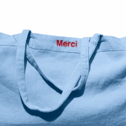 Cabas En Lin Lavé Merci - Bleu Tyrrhénien -Mode Vêtements Magasin Cabasremplidetail bleu