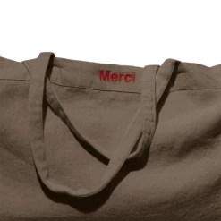 Cabas En Lin Lavé Merci - Brun Posillipo -Mode Vêtements Magasin Cabasremplidetail marron