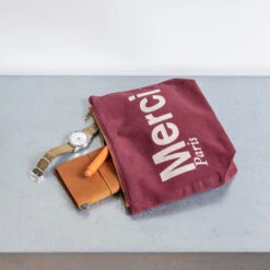 Merci - Pochette En Coton - Bordeaux & Crème