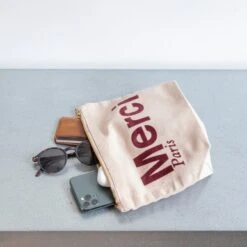 Merci - Pochette En Coton - Crème & Bordeaux