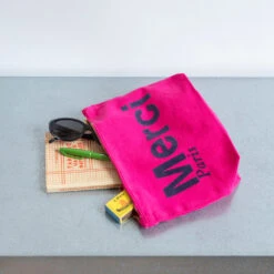 Merci - Pochette En Coton - Rose & Marine