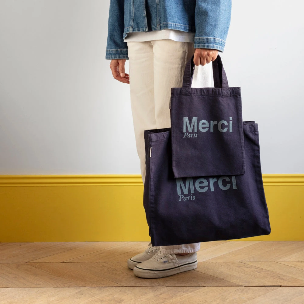 Merci - Tote Bag En Coton - Marine 4 Merci - Tote Bag En Coton - Marine – Image 2
