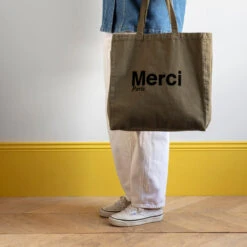Merci - Tote Bag En Coton - Kaki & Noir