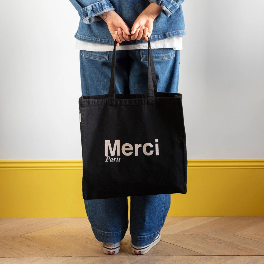 Merci - Tote Bag En Coton - Noir & Crème 5 Merci - Tote Bag En Coton - Noir & Crème – Image 3