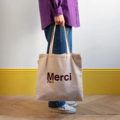 Merci - Tote Bag En Coton - Crème & Bordeaux