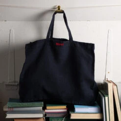 Cabas En Lin Lavé Merci - Bleu Encre -Mode Vêtements Magasin SOUVENIRSDEPARIS MERCI 02421