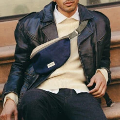 Rivedroite - Sac Banane Custine - Bleu Et Beige -Mode Vêtements Magasin banane bleu beige kaki