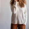 Merci - Pull Col Cheminée En Cachemire - Blanc Cassé 1 Merci - Pull Col Cheminée En Cachemire - Blanc Cassé -Mode Vêtements Magasin blanc face