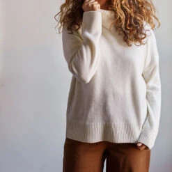 Merci - Pull Col Cheminée En Cachemire - Blanc Cassé