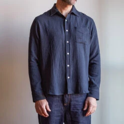 Merci - Chemise Gaspard En Gaze De Coton - Bleu Marine -Mode Vêtements Magasin chemise gaze marine 2