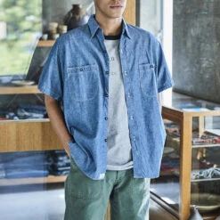 OrSlow - Chemise Chambray Work - Bleu -Mode Vêtements Magasin chemise6 532a1cdc 3b9f 4f8b ae15 f852deac83ec