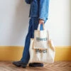 Merci - Tote Bag En Coton - Écru & Bleu Vert -Mode Vêtements Magasin fam tote blc