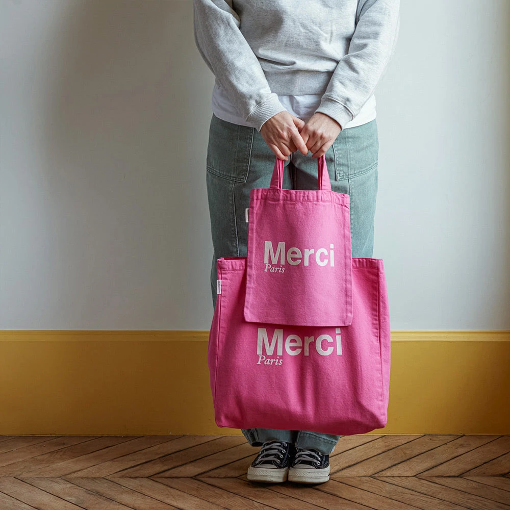 Merci - Tote Bag En Coton - Rose & Écru 4 Merci - Tote Bag En Coton - Rose & Écru – Image 2