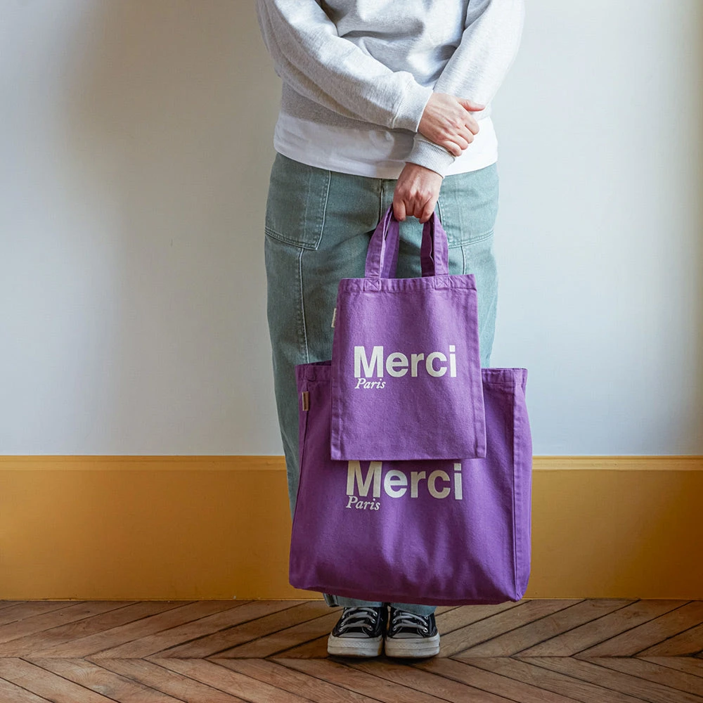 Merci - Tote Bag En Coton - Violet & Écru 4 Merci - Tote Bag En Coton - Violet & Écru – Image 2