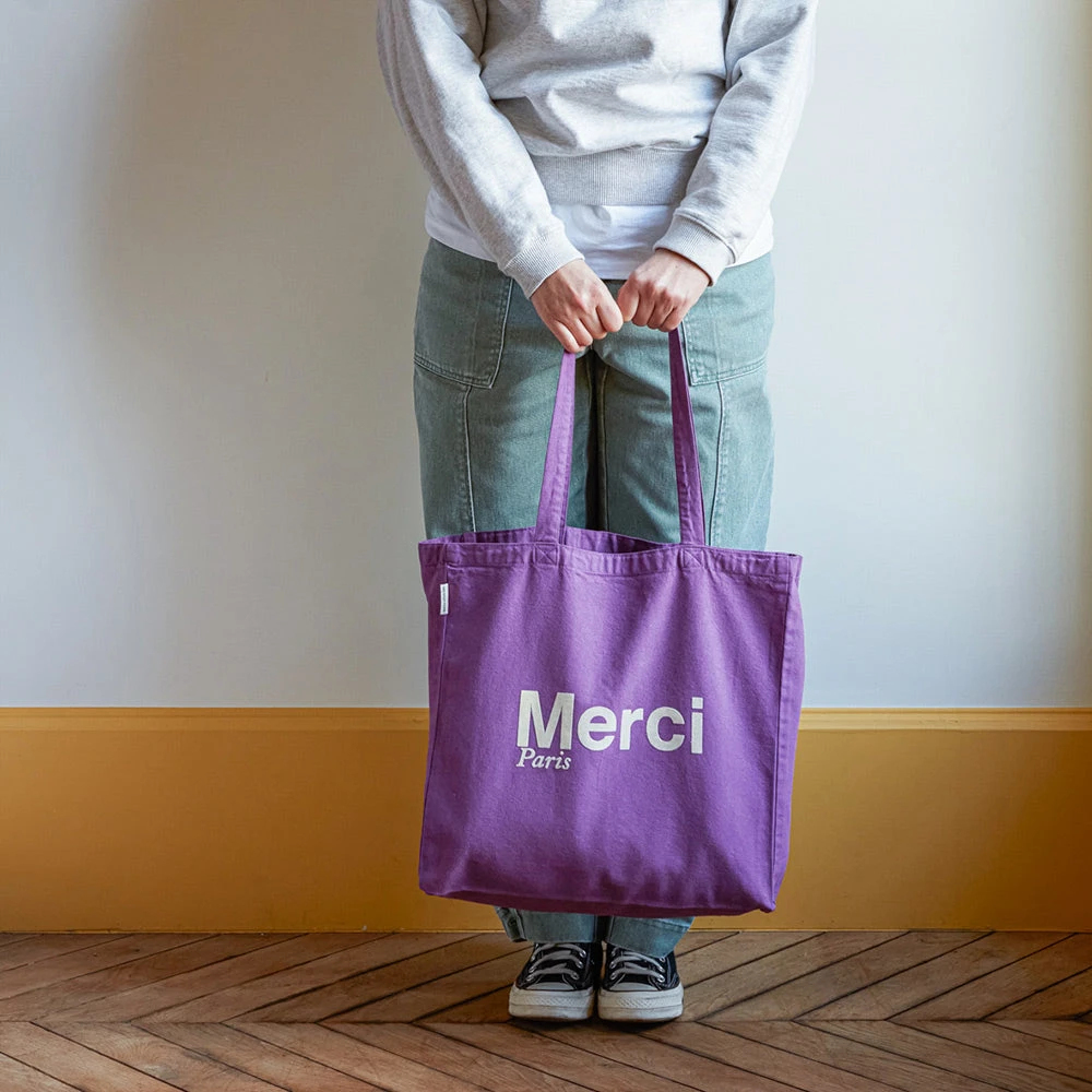 Merci - Tote Bag En Coton - Violet & Écru 3 Merci - Tote Bag En Coton - Violet & Écru