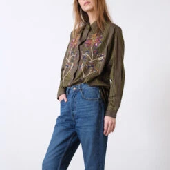 V De Vinster - Blouse Rayée à Fleurs Billie - Kaki -Mode Vêtements Magasin kaki6