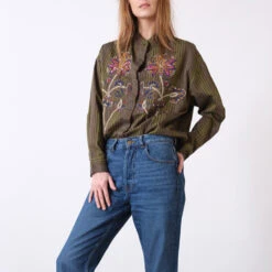 V De Vinster - Blouse Rayée à Fleurs Billie - Kaki
