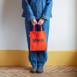 Merci - Tote Bag En Coton - Orange & Bleu Marine -Mode Vêtements Magasin mini tote orange
