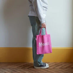 Merci - Tote Bag En Coton - Rose & Écru 9 Merci - Tote Bag En Coton - Rose & Écru -Mode Vêtements Magasin mini tote rose