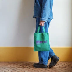 Merci - Tote Bag En Coton - Vert & Violet -Mode Vêtements Magasin mini tote vert