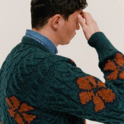 Howlin' - Pull Cabled Flowers - Vert -Mode Vêtements Magasin pull f3