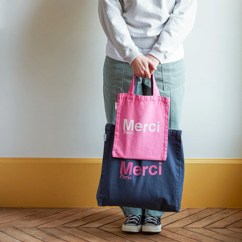Merci - Tote Bag En Coton - Rose & Écru 7 Merci - Tote Bag En Coton - Rose & Écru – Image 5