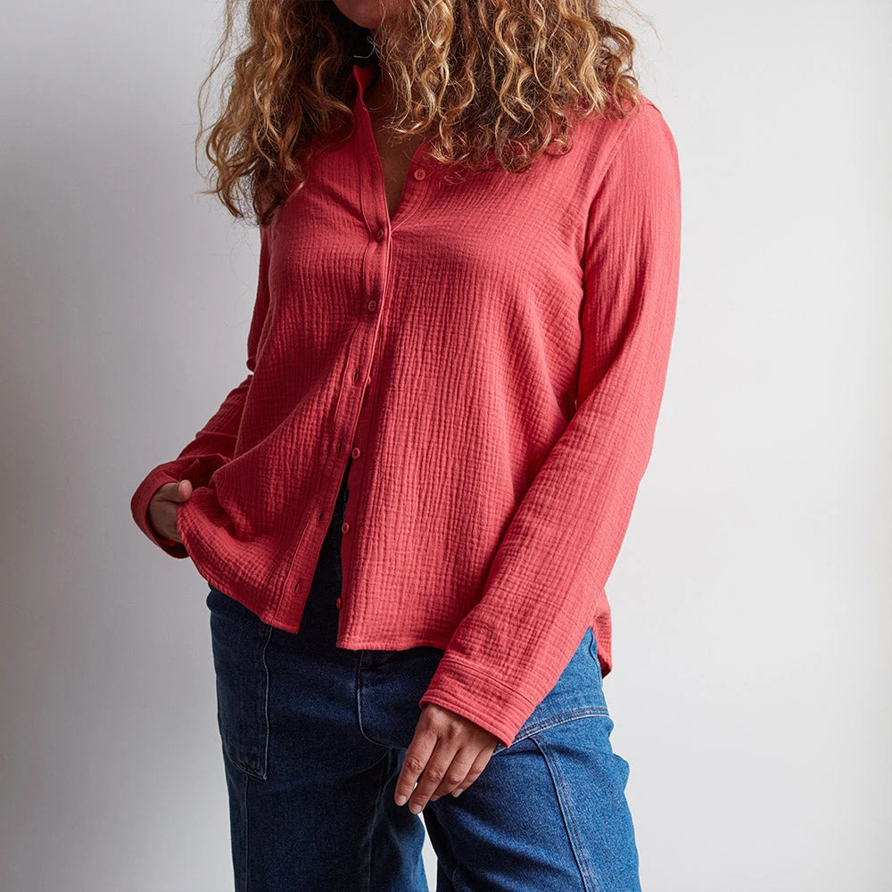 Merci - Chemise En Gaze De Coton - Rouge 3 Merci - Chemise En Gaze De Coton - Rouge