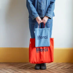 Merci - Tote Bag En Coton - Orange & Bleu Marine -Mode Vêtements Magasin rouge et bleu