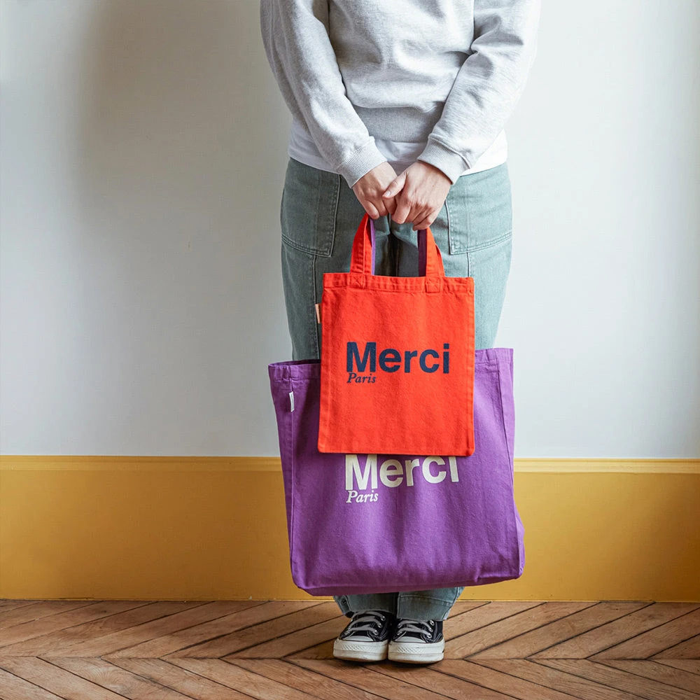 Merci - Tote Bag En Coton - Violet & Écru 6 Merci - Tote Bag En Coton - Violet & Écru – Image 4