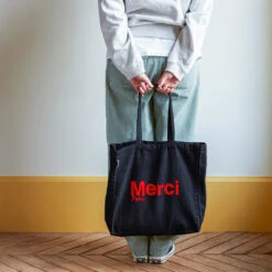 Merci - Tote Bag En Coton - Noir & Rouge